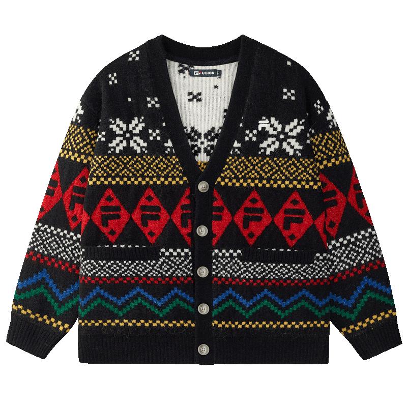 FILA FUSION Couple Woven V-Neck Cardigan S