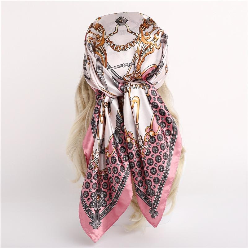 90*90CM Women's Silk Scarf Foulard En Satin Luxury Silk Scarf Neckerchief Purse Silk Square Scarf SJ02