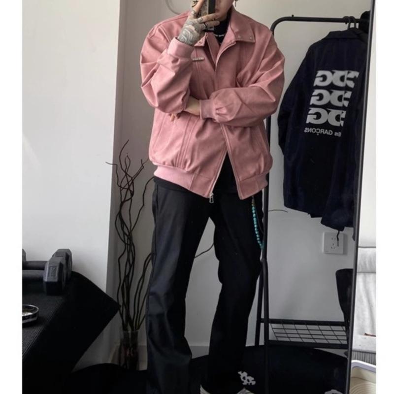 Herren Trendige Amerikanische Retro Pink Leder Motorrad Bomberjacke - High-End Frühling/Herbst Harrington Stil