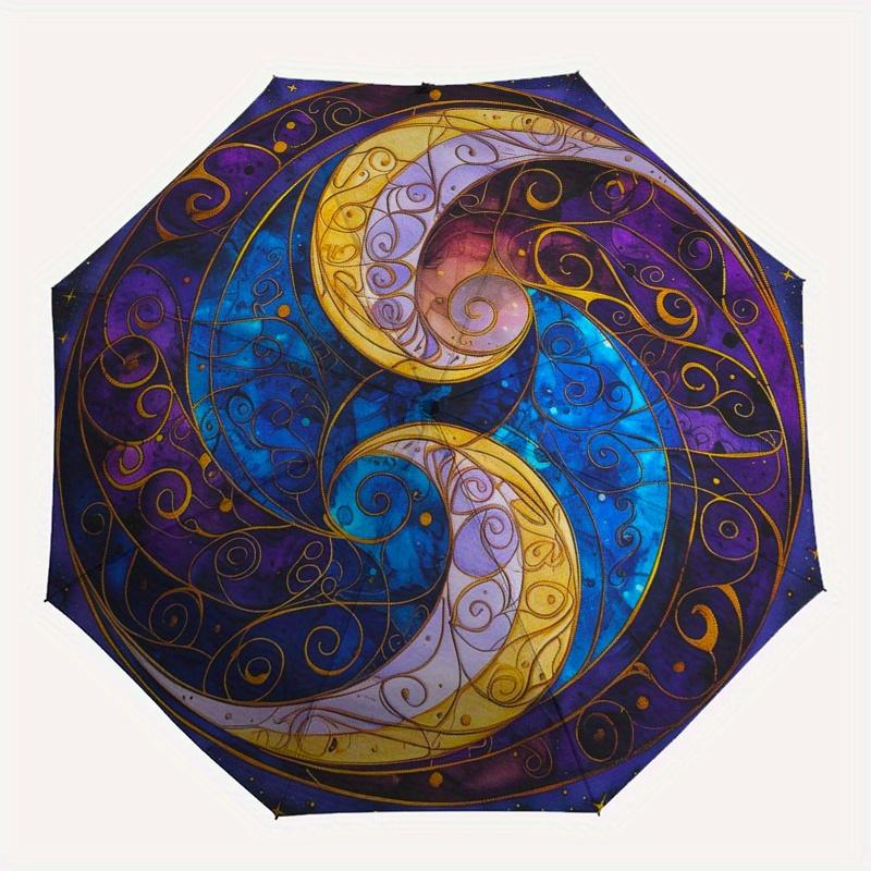 Galaktisches Yin-Yang: Himmlische Spiral-Kunst-DruckSchirm, Tragbarer 3-fach Kompakter Schirm, Weihnachtsgeschenk ES561