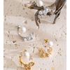 Yhpup Stainless Steel Simulated Pearls Zircon Leaf Stud Earrings for Women Korean Style Daily Chic Jewelry New