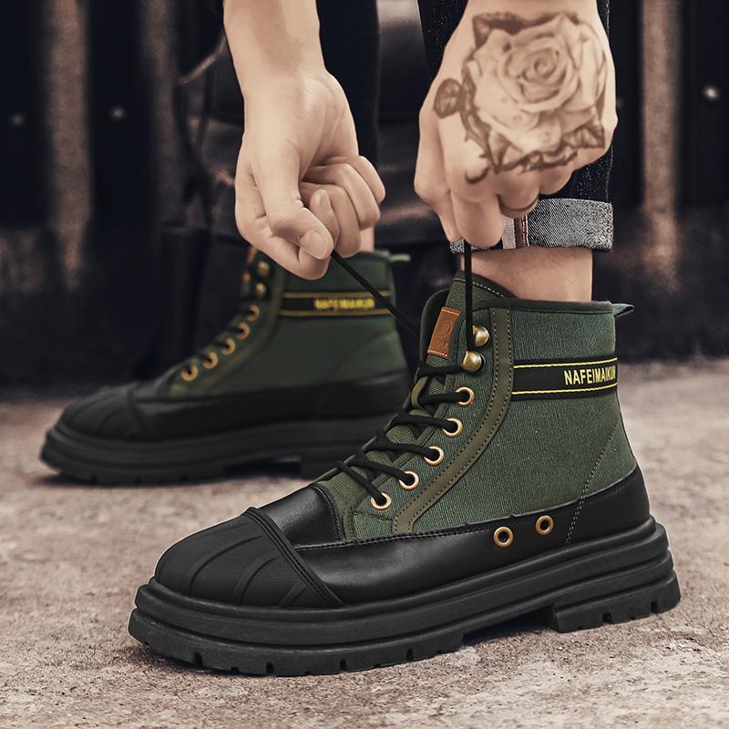 Podzimní Horký Prodej Khaki Pánské Boty Vysoké Platformové Pracovní Boty Pro Muže Pohodlné Ležérní Kotníkové Boty Pánské botas masculino