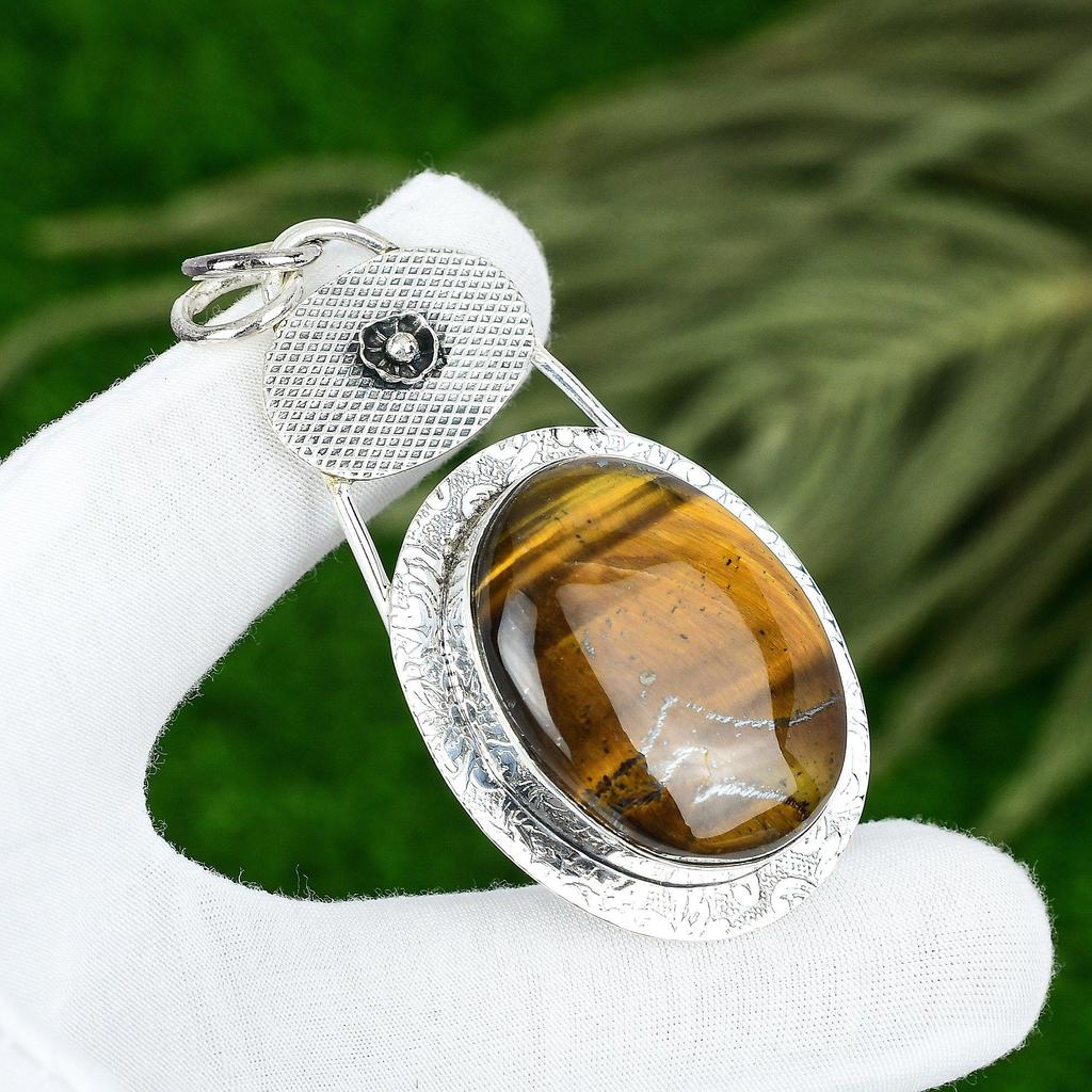 Mothers day Deal 925 Silver Round Tiger Eye Stone Bezel Anniversary Wife Pendant