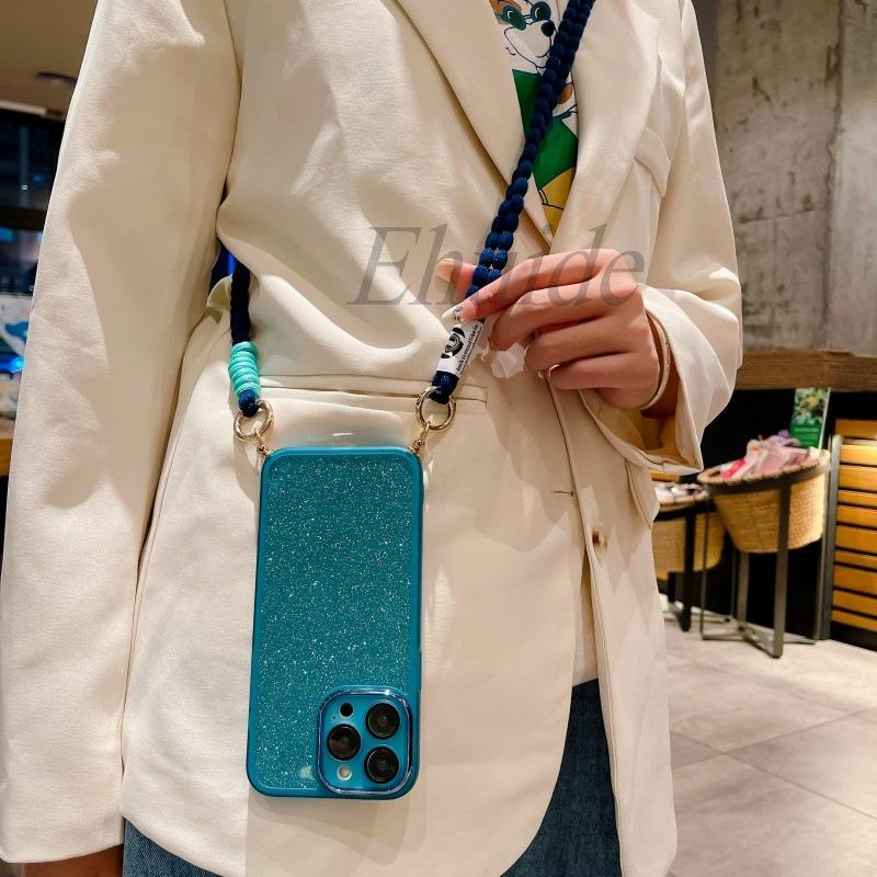 Crossbody Strap Case For Samsung Galaxy S24 Ultra S21 S25 S23 FE S22 Plus A16 A56 A55 A15 Glitter Neck Plush Lanyard Rope Cover