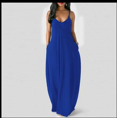 Women's Sleeveless Maxi Dress Spaghetti Strap Solid Color Long Dress Casual Loose Fit Summer Beach Dress