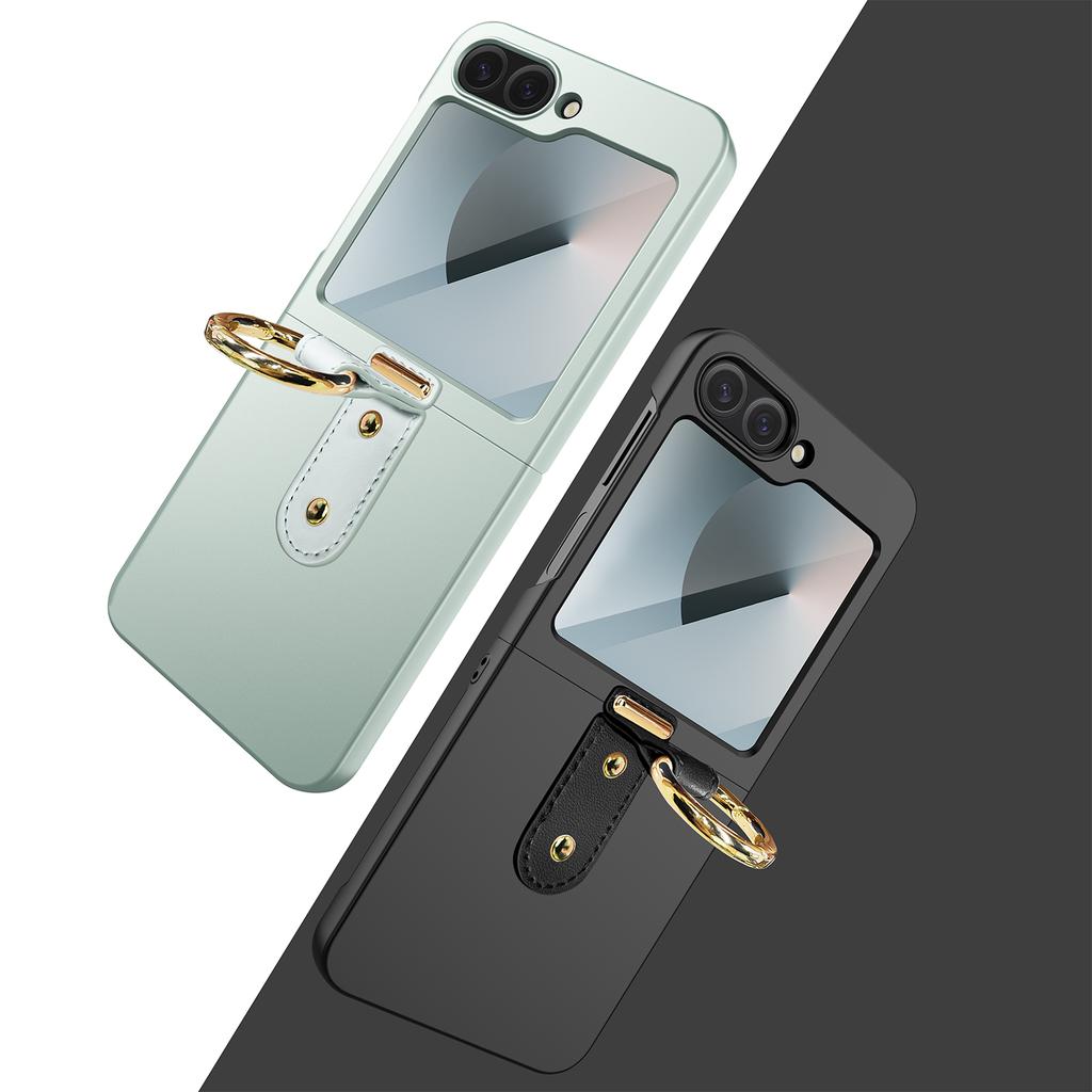 For Samsung Galaxy Z Flip7 FE 5G/Z Flip6 5G Case Skin-Touch Ring Holder Kickstand PC Phone Cover with Rear Screen Film