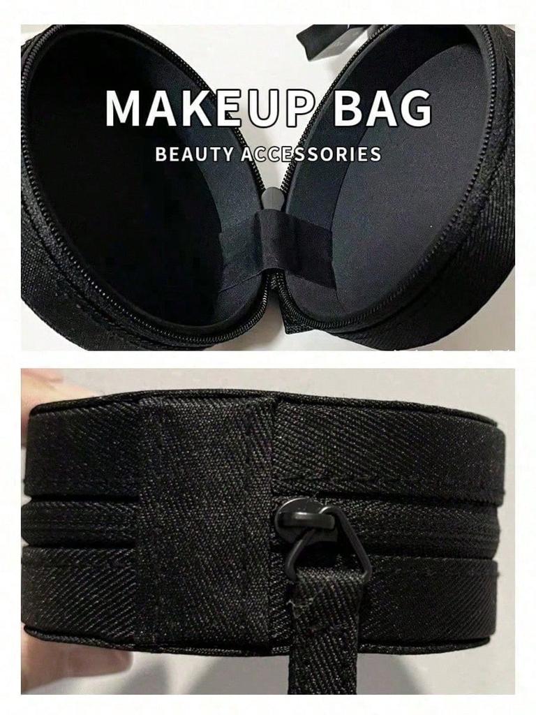 Prada Beaute Black Round Zipper Makeup Bag, Mini Cosmetic Storage Pouch