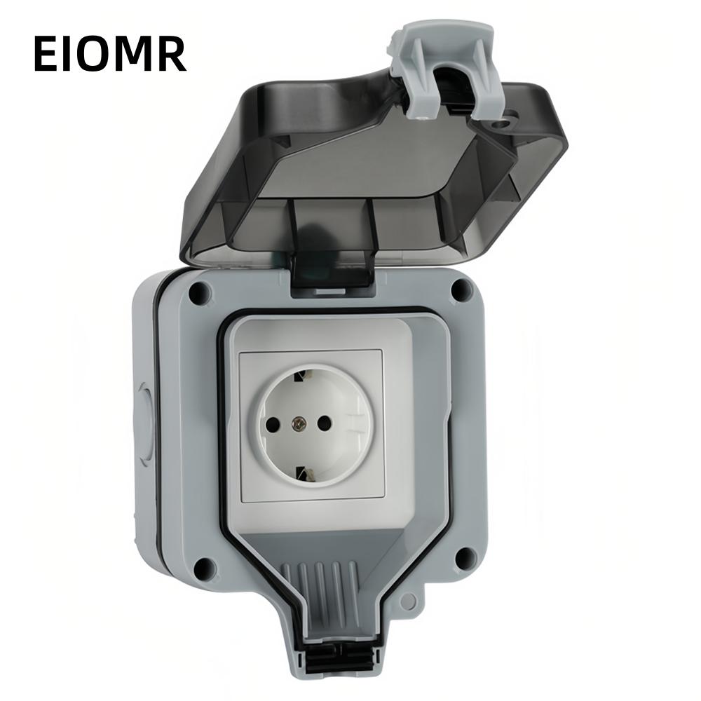 EIOMR Waterproof Socket Box, IP66 Rated Water EU French UK Universal Standard Power Plug Perfect for Outdoor, Bathroom, Kitchen