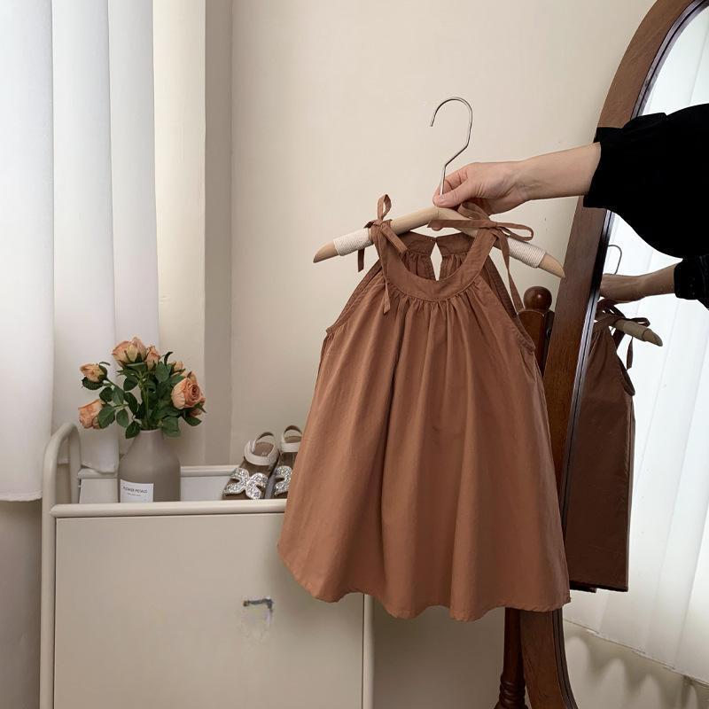 Girls' Summer Dress Camisole Princess Dress Baby's Summer Korean Solid Color Pleated Dress