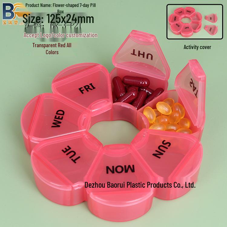 7-Day Round Petal Pill Box: Compact 7-Grid Medicine Organizer for Travel