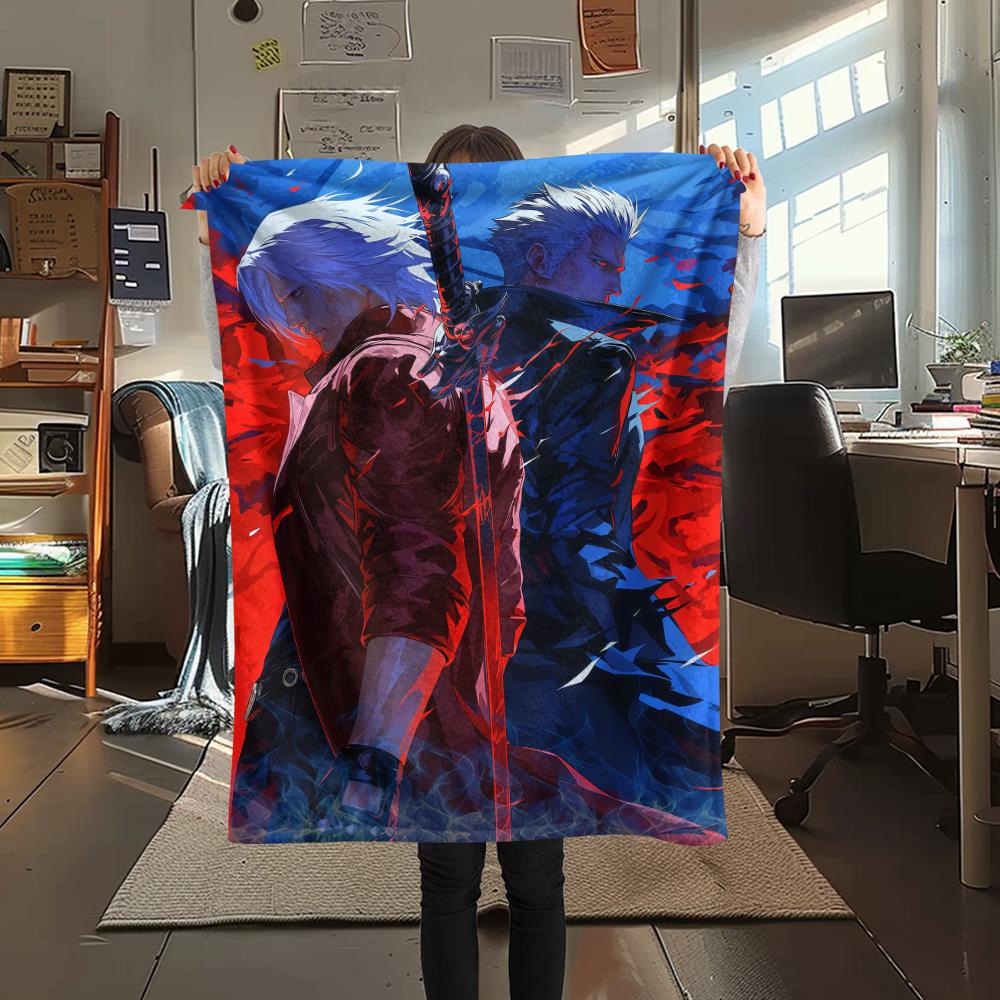 1PC Devil May Cry Print Flannel Blanket, High quality All Seasons, Home Decor, Warmth and Comfort, Perfect for Christmas Gifts