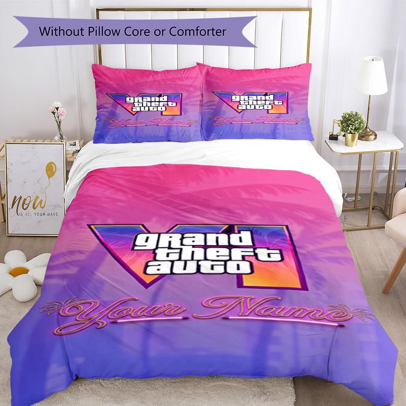 Grand Theft Auto Personalisierbare Name Bettdecke Bett Geeignet zum Dekorieren von Zimmer Atmungsaktive Bettbezug Heimdekor Geschenk für Festivals