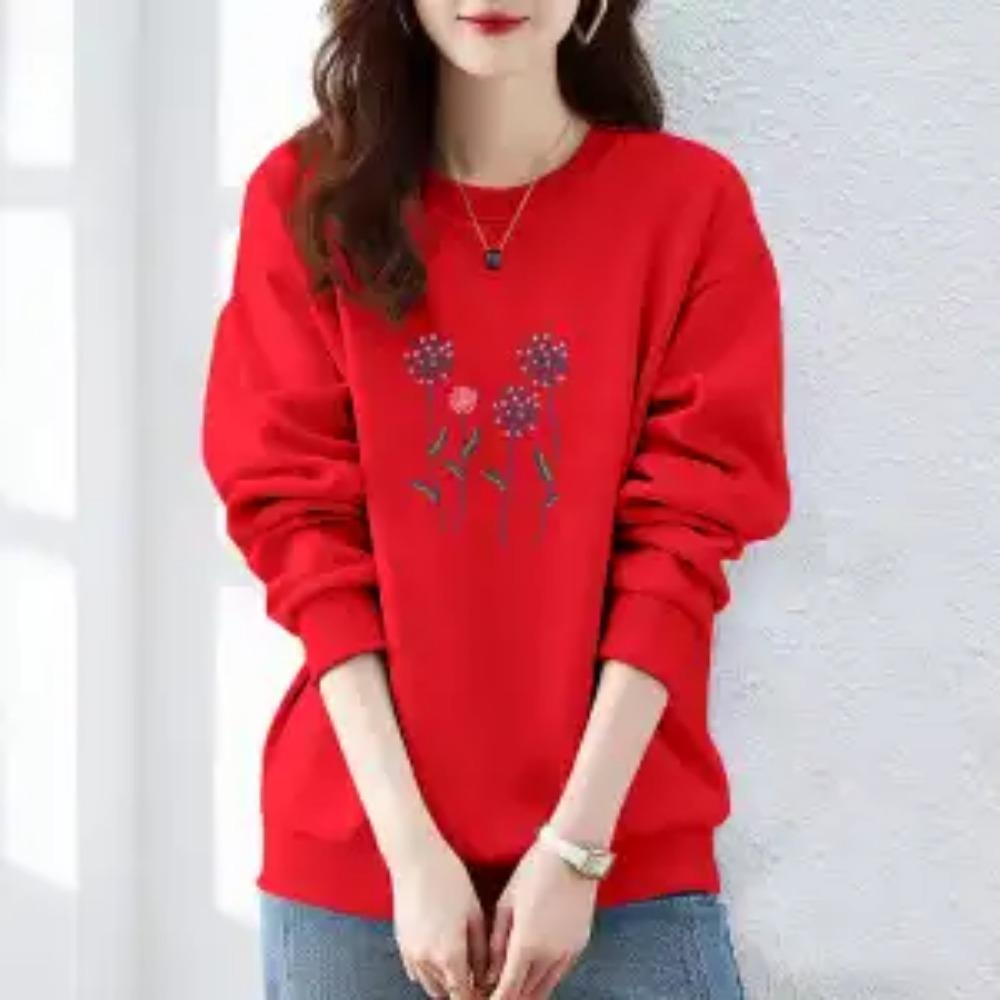 Autumn and Winter Women's Crew Neck Long Sleeves Printing Loose Pullovers Korean Hoodies Fashion Classic Casual All Match Tops