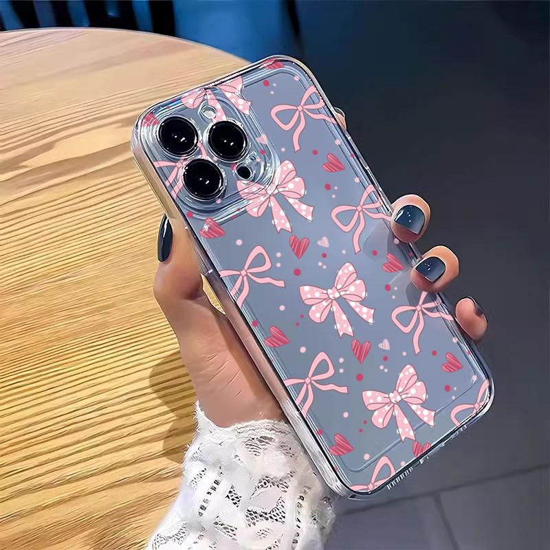 Transparent TPU Phone Case for Samsung Galaxy S25 Ultra S24 Plus S23 FE S22 A56 A16 A15 A34 A35 A55 Cover with Pink Bow Design