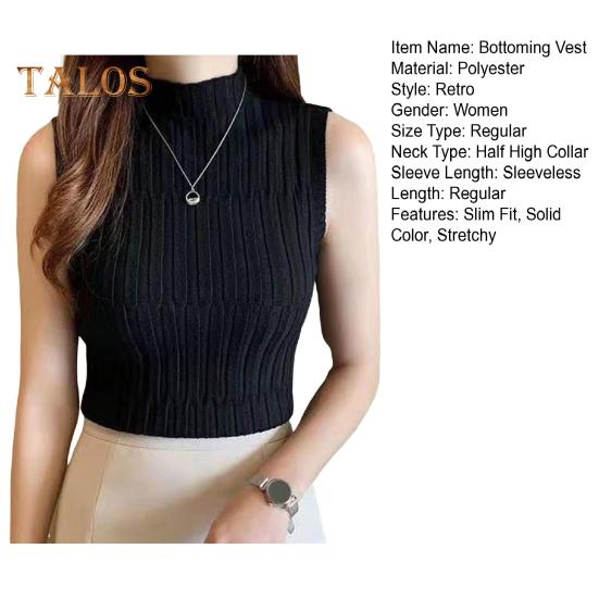 Women Summer Bottoming Vest Half High Collar Sleeveless Knitting Tops Slim Fit Solid Color Tank Tops Streetwear