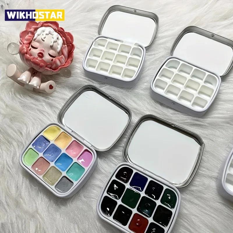 12-Grid Mini Watercolor Box - Ultra-Compact, Lightweight, Travel-Sized, Moisturizing Palette for Painting and Sketching