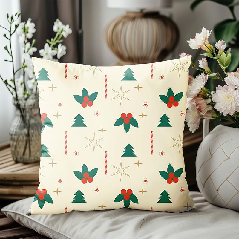 1 Pieces Christmas Pattern Throw Pillow With Tree Holly Star Polyester pillowcase, sofa decorative cushion cov Headboard Pillow