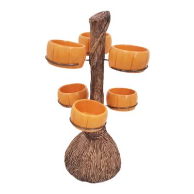 Resin Broom Pumpkin Snack Bowl Stand Holder Halloween Party Supplies For Serving Snacks Salad