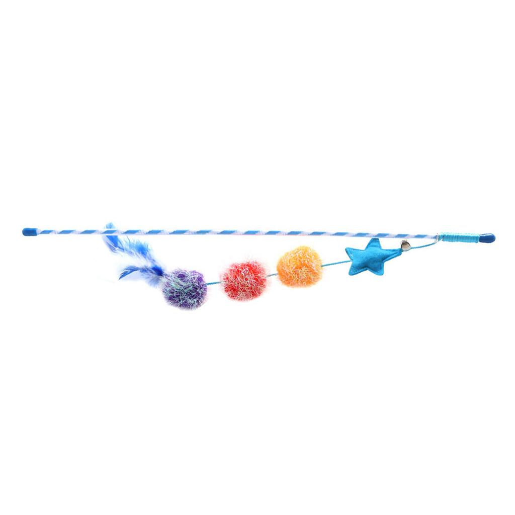 Felt Star Feather Teaser Stick Colorful Soft Hairball Star Cat Teaser Stick for Home Blue