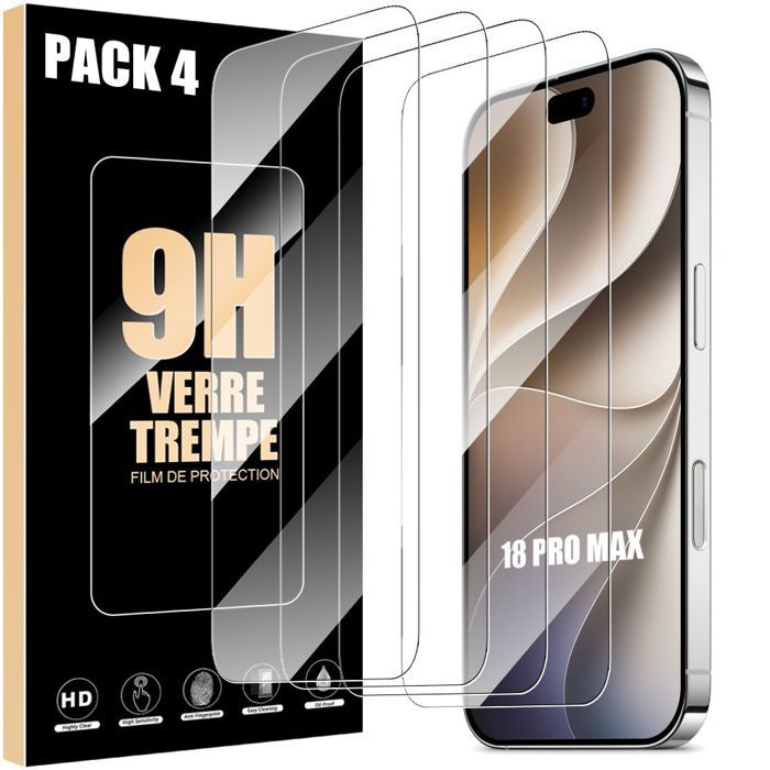 4 Verre Trempé pour iPhone 18 Pro Max, Protection Anti-Rayures 9H Résistant Transparent