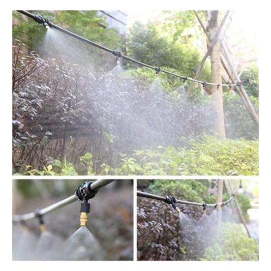 Three-Way Atomizing Nozzle Set Brass Misting Nozzles with Drip Irrigation Connector Adjustable Drip Irrigation Mister Set for Garden Patio Greenhouse