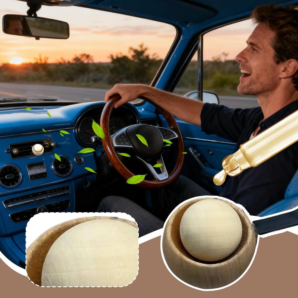 Natural Wood Car Diffuser Flame-Proof Spherical Air Freshener Wooden Odor Eliminator for Car & Home Bedroom Office Desk Interior