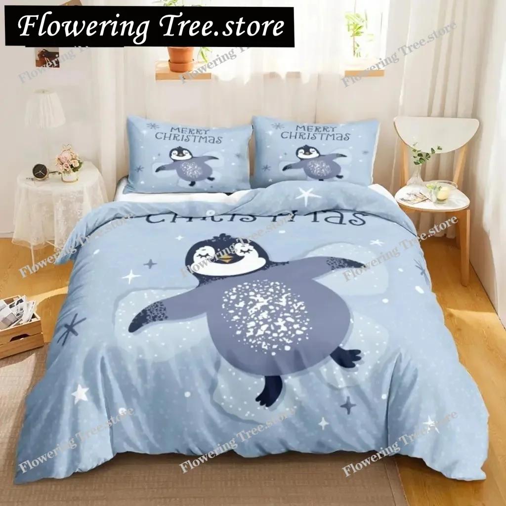 Penguin Duvet Cover Antarctic Animals Duvet Cover for Kids Boys Girls Cartoon Style Twin Size Winter King Polyester Qulit Cover