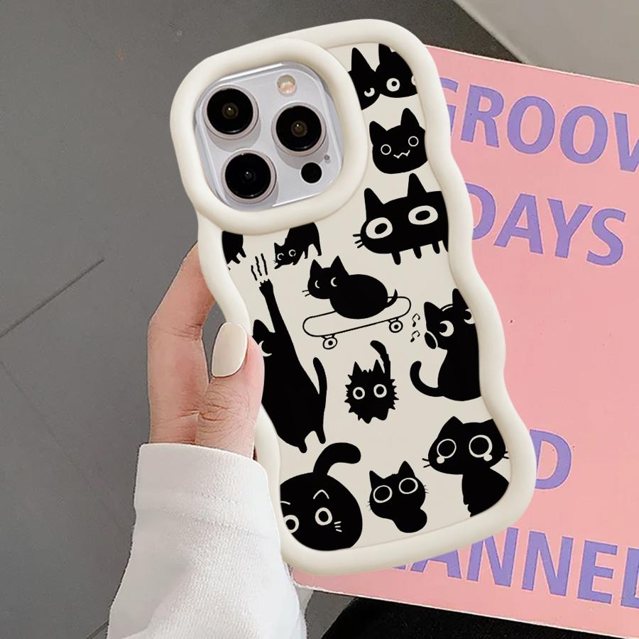 Black Cat Cartoon Soft Phone Cover Case for iPhone 16 Pro Max 11 17 Air 15 Plus 12 14 8 XR 13