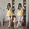 Abito a bretelle da bambina giallo latte francese stupendo aderente design di nicchia francese gonna a bocciolo gonna corta soffice estate