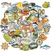 50 American Cartoon Fishing Stickers - Waterproof, Transparent PET with Sea Fish Designs