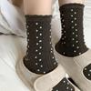 Songmu "Korean Texture Socks, Bean Lace Soft Australian Cotton Mid-Leg Socks, Polka Dot Pile Socks