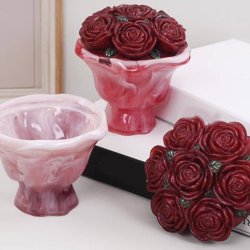 Creative Jewelry Organizers And Candy Storage Silicone Mold With Lid 3d Bouquet Jewelry Holder Mold For Home Decorations