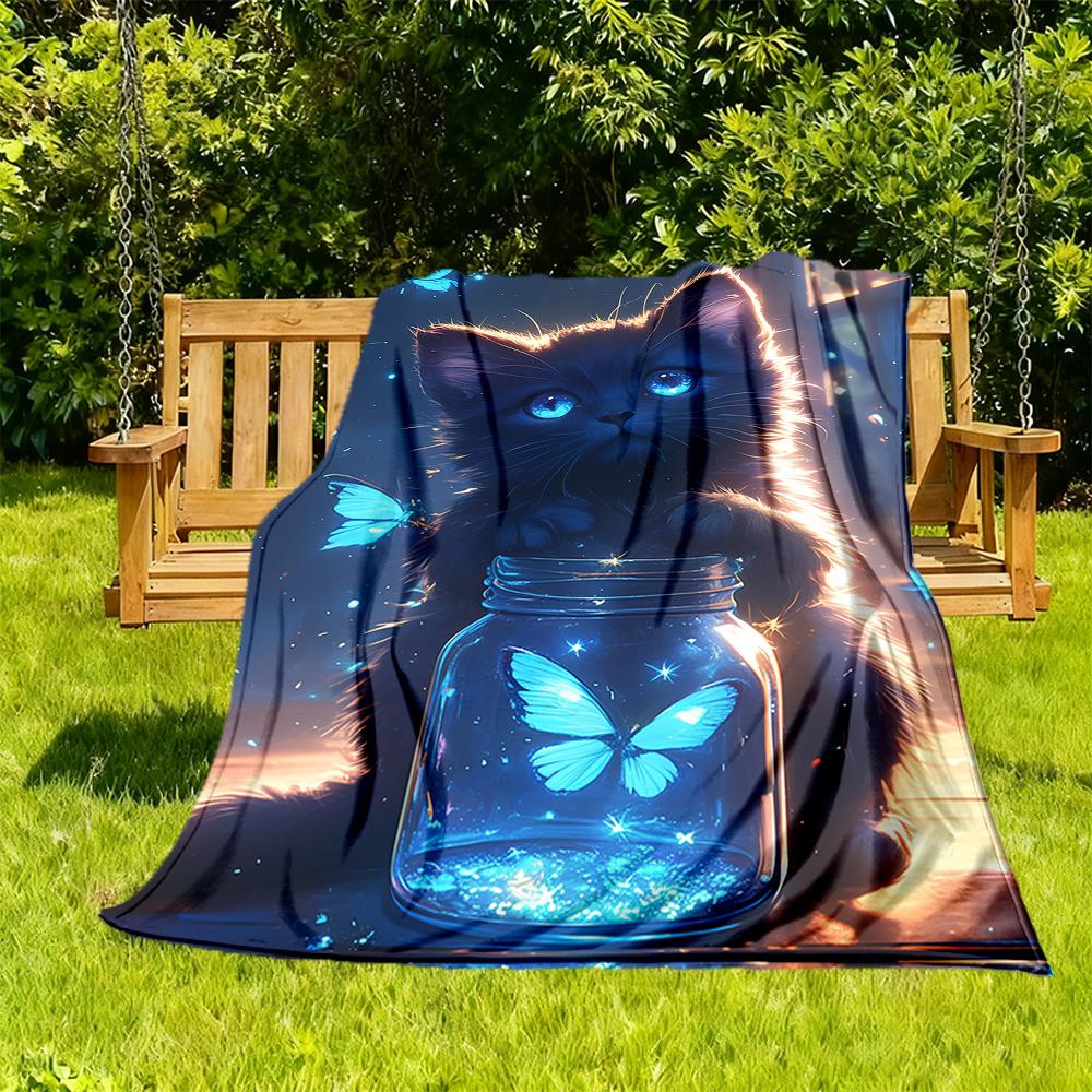 

1pc Butterfly Cat Flannel Blanket, Comfortable and Warm Blanket, for Camping Sofa Bed and Couch Office008 130x150cm
