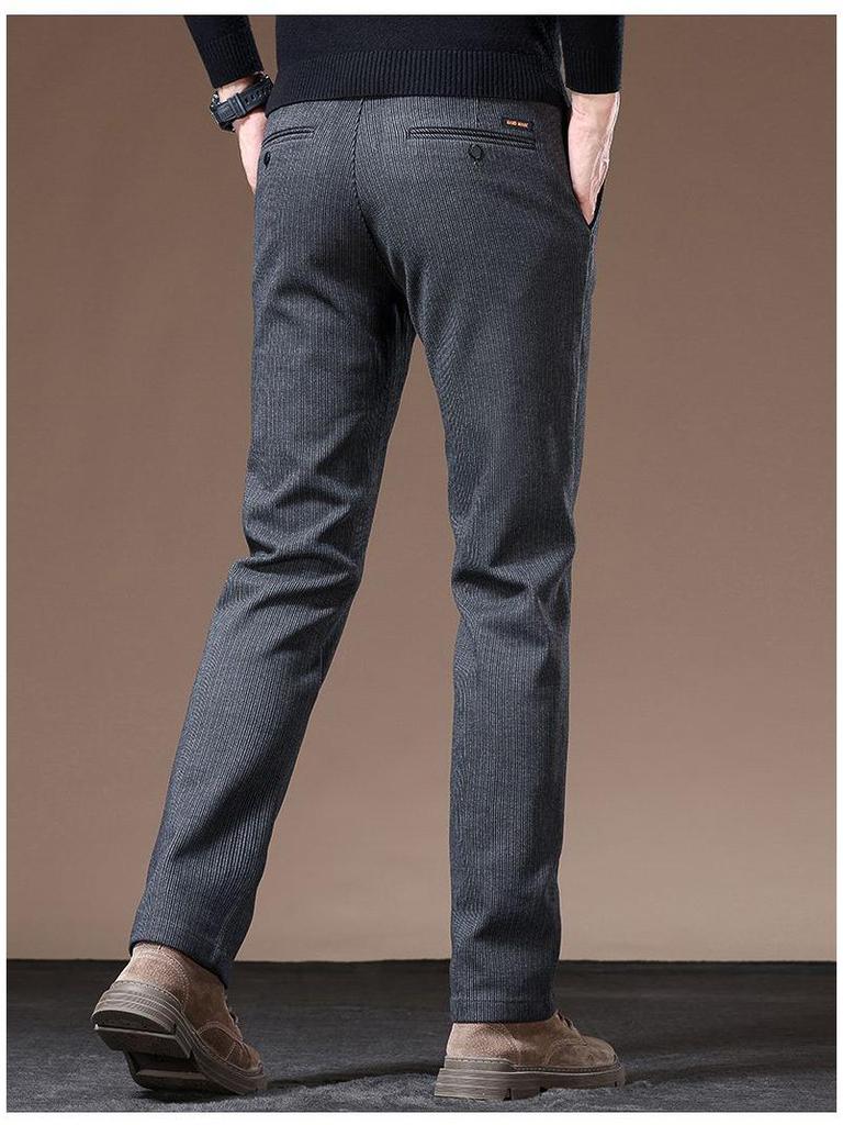 Men's High-End Slim Fit Woolen Trousers - Autumn/Winter Collection, Elastic Straight Leg, Light Luxury Casual Style.