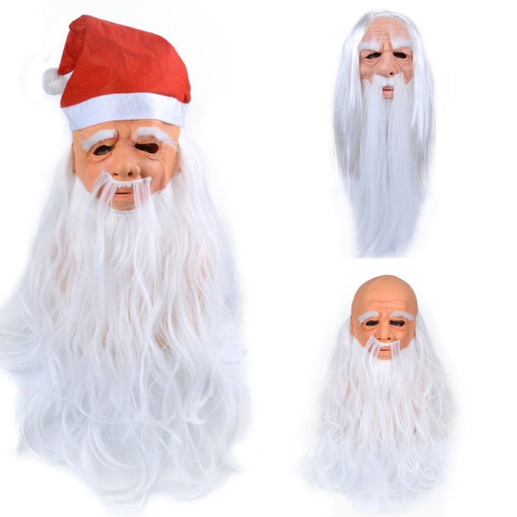 Christmas Haired White Old Man Santa Claus Latex Headgear Mask Role Play Props