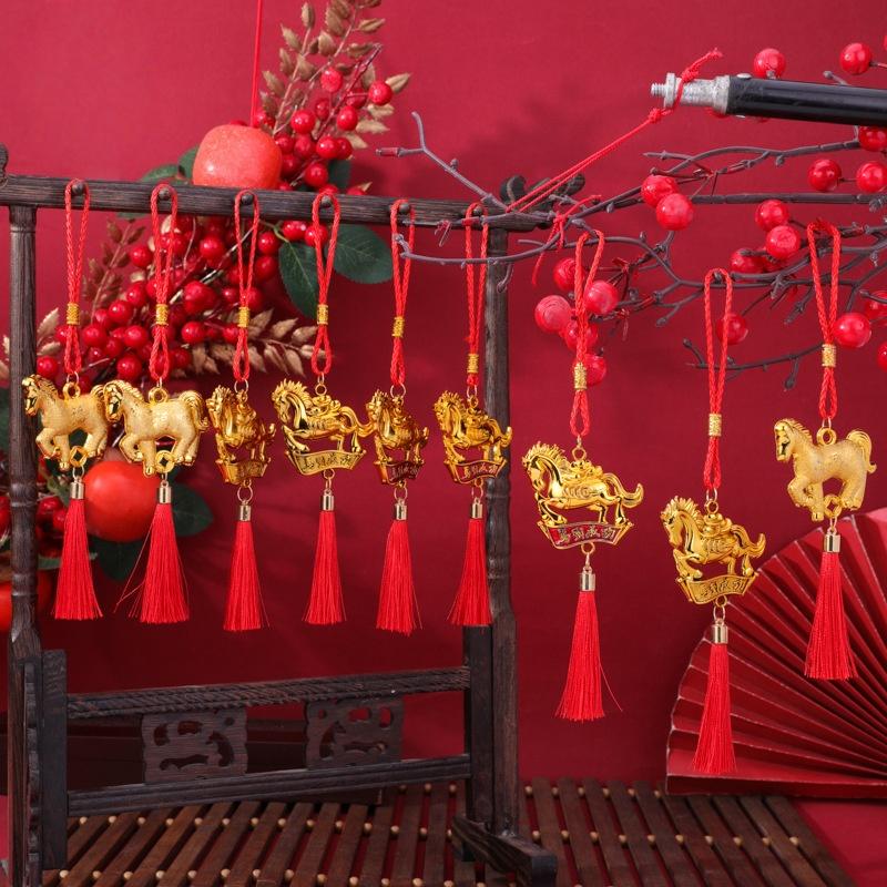 2026 Year of the Horse Wall Hanging Ornament Red Gold Car Interior Pendant Lucky Mascot New Year Housewarming Gift Decoration