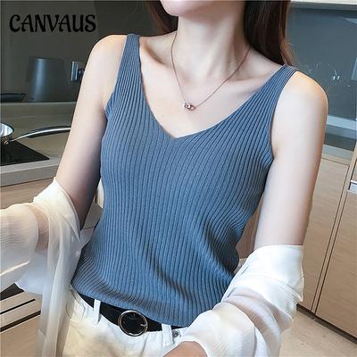 Damen Neckholder-Top mit V-Ausschnitt, Damen-Sommerinnen-Strick-Bottom-Shirt, ärmellose Tops außen