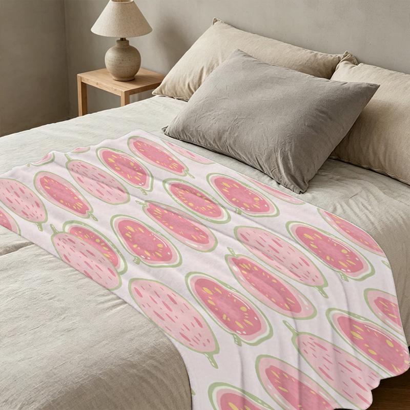 Flannel Fleece Blanket, Cute Fruit Pattern, Soft Cozy Throw, Machine Washable - Ideal for Home, Office Napping, Halloween & Christmas