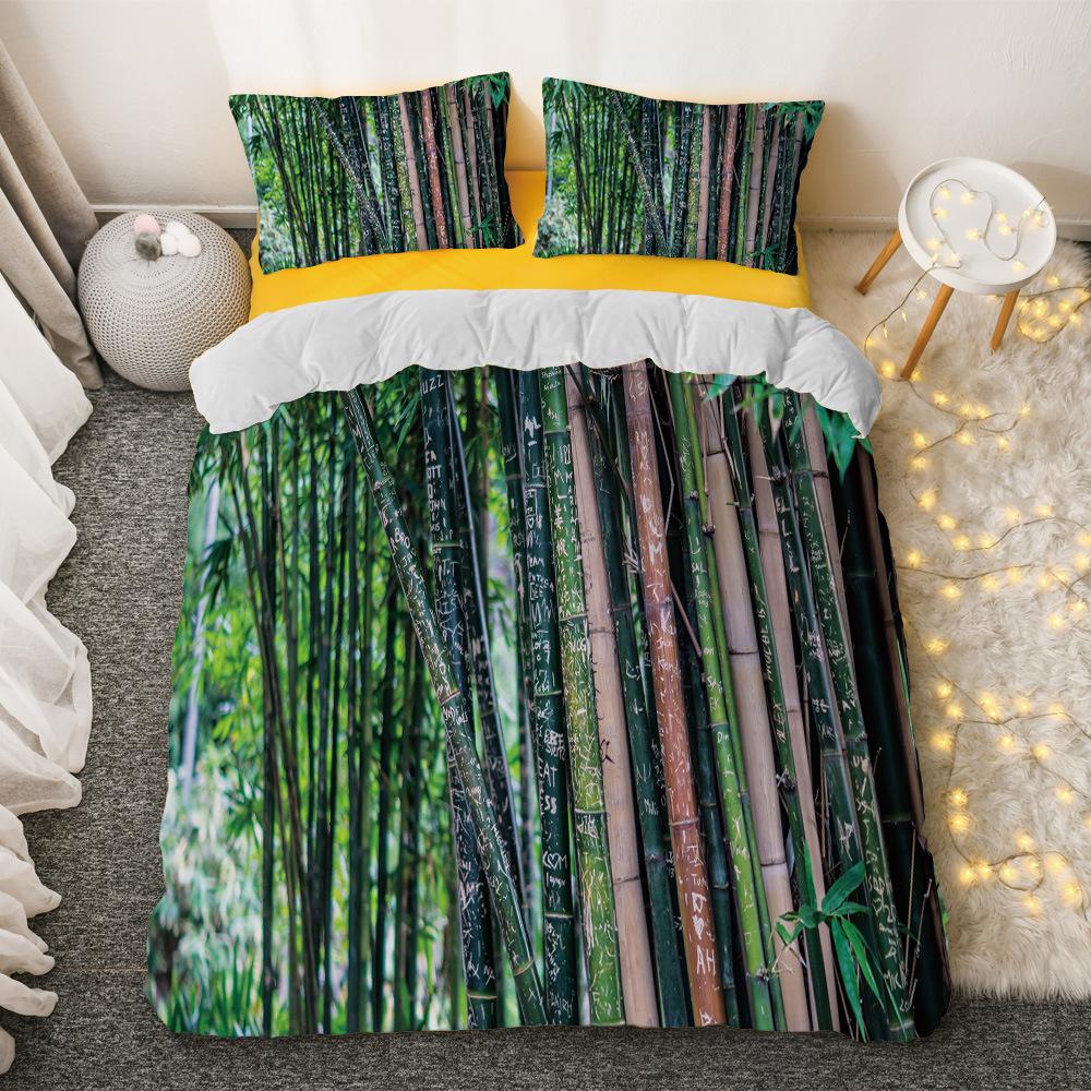 Bambus Dynetrekksett Grønn Natur Plante King Size Polyester Dynetrekk med Putetrekk for Barn Gutter Jenter Sengetøysett