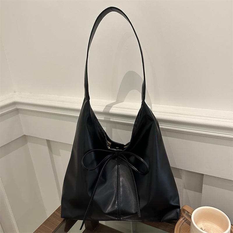 Casual Retro Large Capacity 2025 Bow Solid Color New Simple Purchase Fashion Class Commuter Shoulder Tote Bag