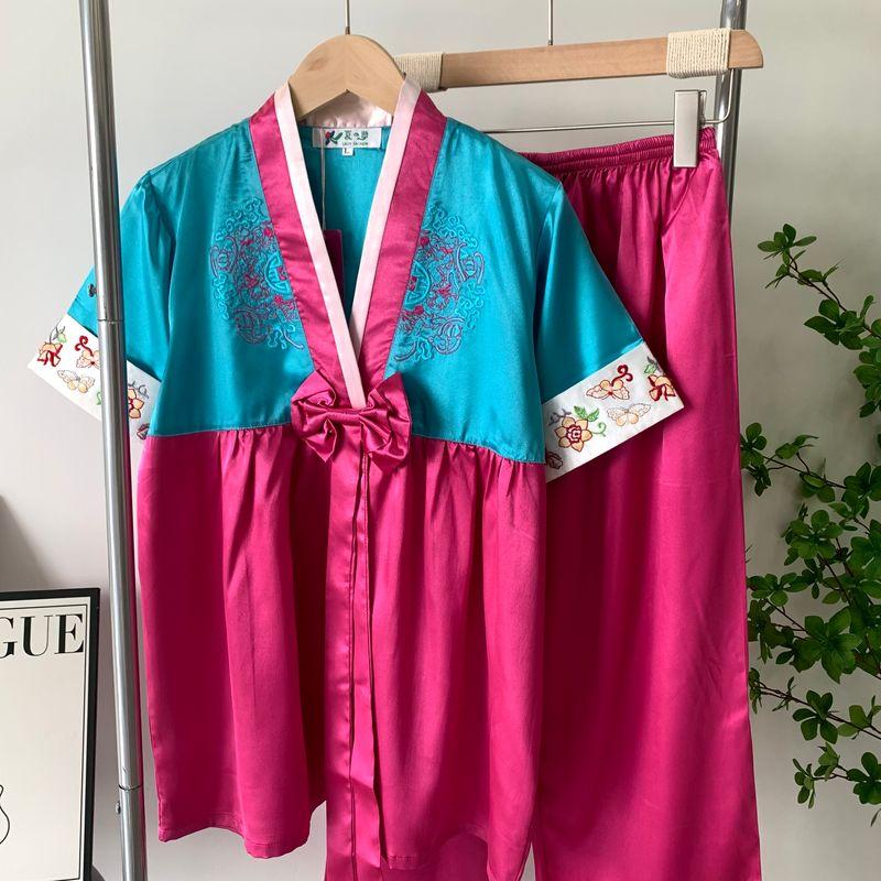 New Arrival Pajamas for Women Spring and Summer Short Sleeve Pants K-style Da Changjin Ice Silk Suit Ethnic Style Comfortable Homewear
