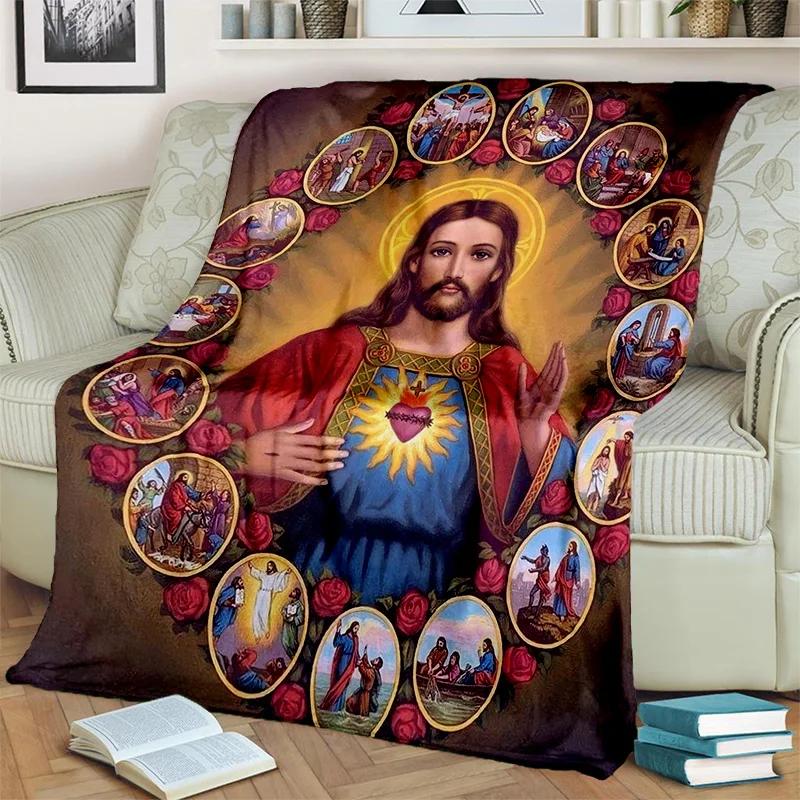 3D Blessed Virgin Mary Jesus HD Blanket,Soft Throw Blanket for Home Bedroom Bed Sofa Picnic Travel Office Rest Cover Blanket Kid