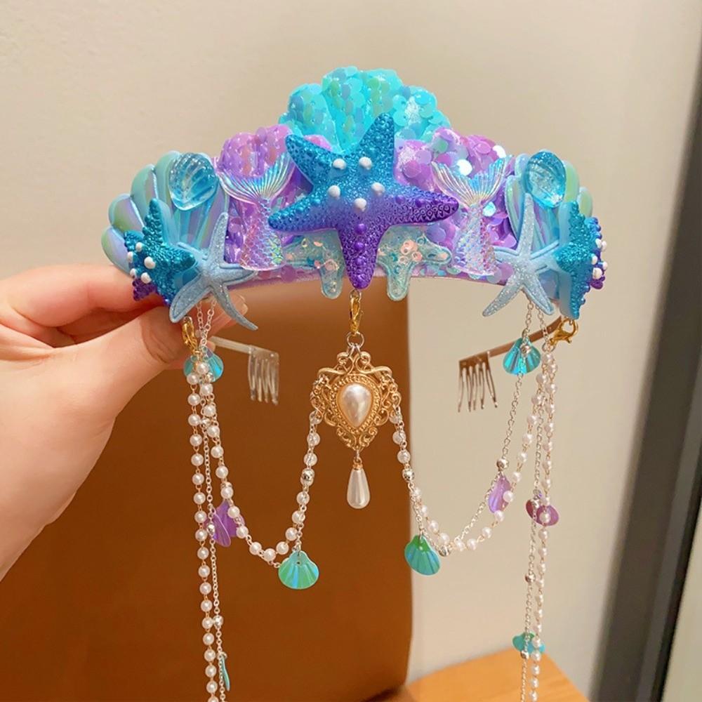 Round Tiaras Hairpin Mermaid Princess Headband Tassel Tassel Crown  Cosplay