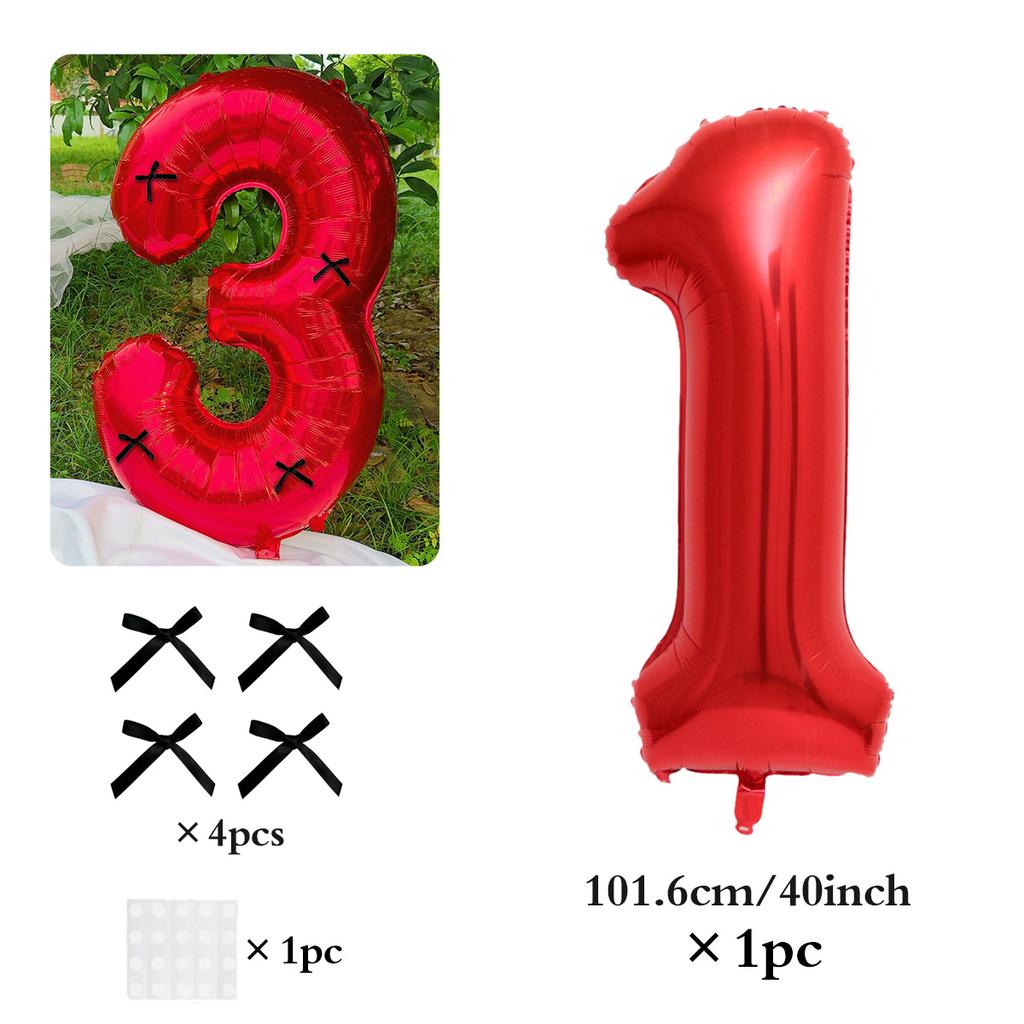 40 Inch Black Bow Decorated Red Digital Balloons 0-9 Numbers DIY Bow for Birthdays, Anniversaries, and New Year Decorations
