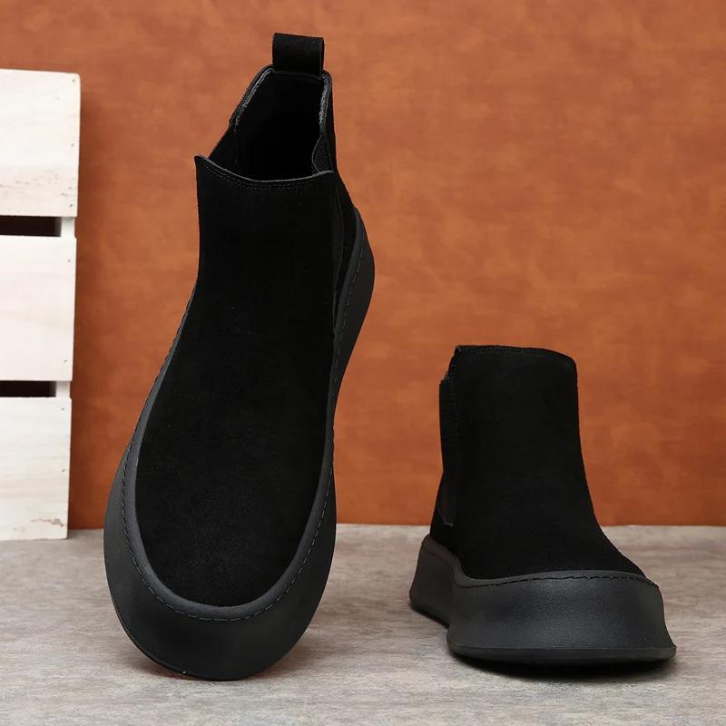Luxury Slip On Safety Comfort Shoes Man Outdoors Chelsea Boot Leather Fashion Walking Shoes Autumn New Men Boots Casual