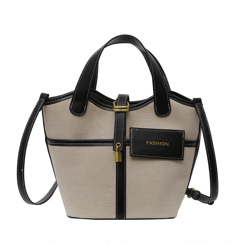 Niche Design Retro Canvas Hand-held Bucket Bag for Women's Spring and Summer New Items Ins Fashion Vegetable Basket Crossbody Bag