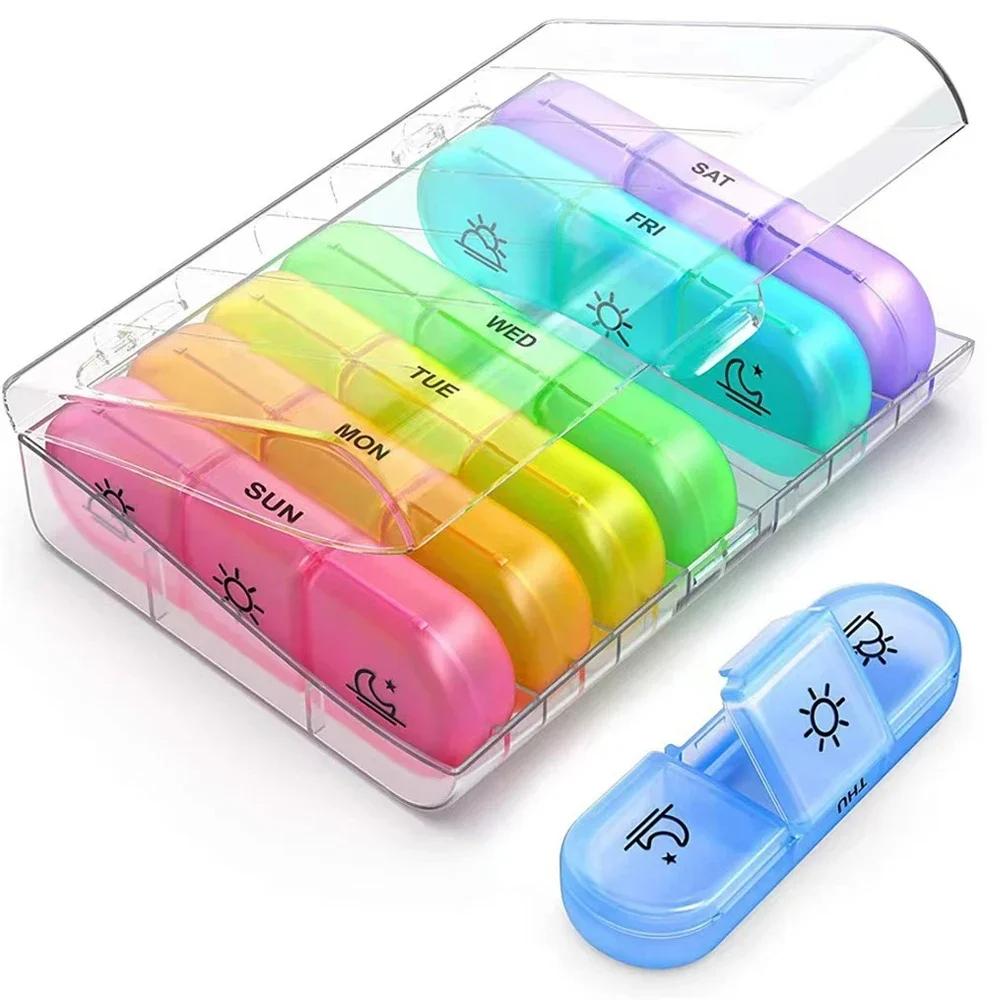 Pink Weekly Pill Organizer 3 Times A Day Compact 7 Day Pill Box for Managing Your Vitamins Fish Oils Supplements and Medication