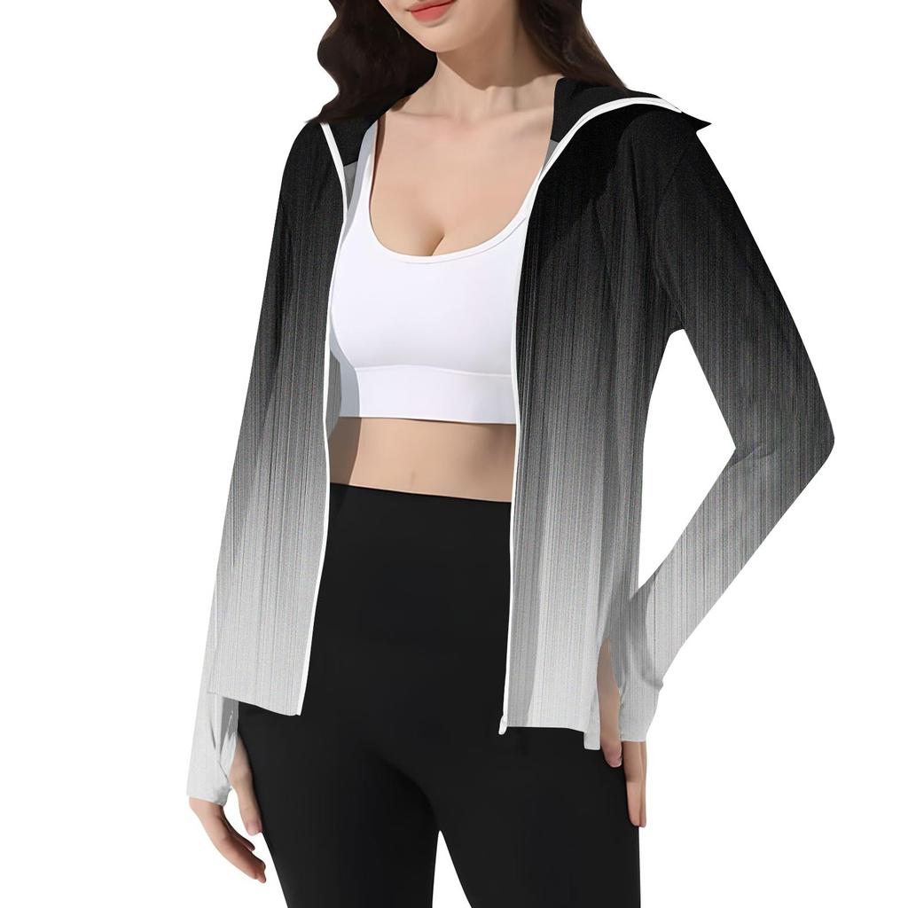 Women's Print Ice Silk Hooded Lightweight Long Sleeve Sun  Jacket Top