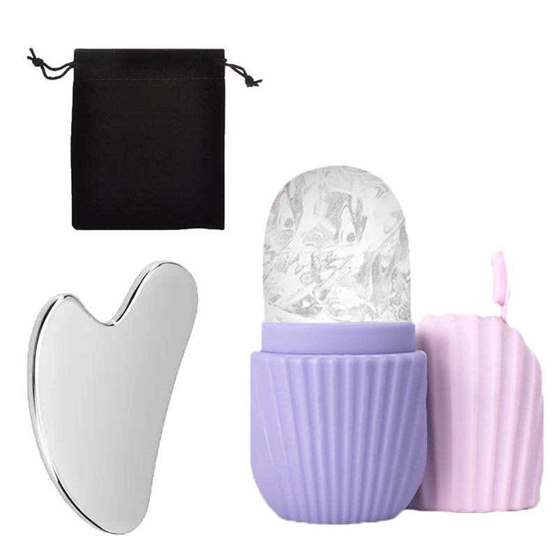 Ice Face Roller Mold Stainless Steel Gua Sha Board Facial Massager Face Massage Roller Face Lifting Beauty Skin Care Tools фиолетовый