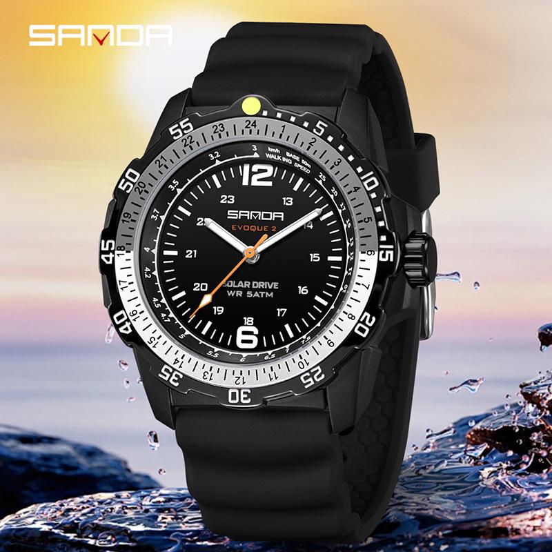 Sanda Men s Trendy Waterproof Luminous Analog Quartz Photovoltaic Wristwatch with Long Battery Life